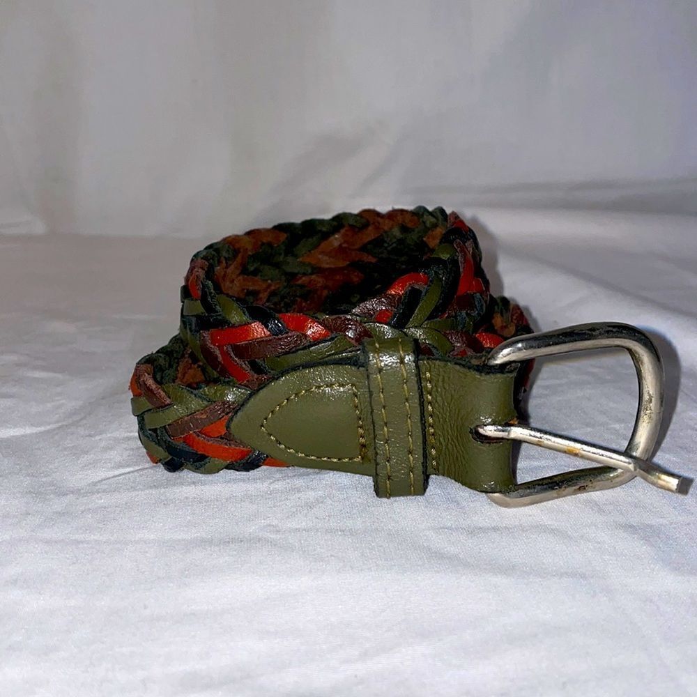 Multi colored braided thin leather belt